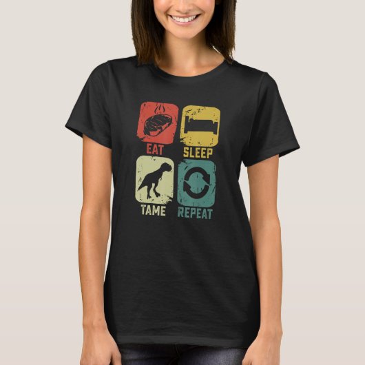 T-shirt Manger Dormir Dompter Répéter Dinosaure jeu vidéo (Devant)