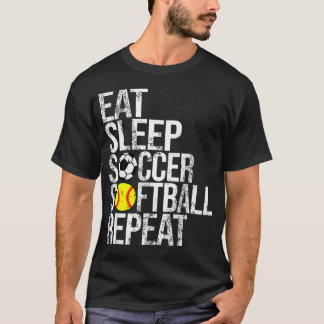 T-shirt Manger Dormir Football Softball Répéter Drôle