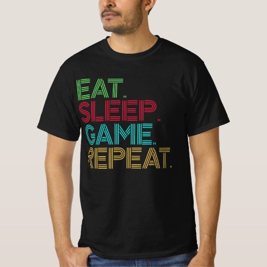 T-shirt Manger Dormir Jeu Répéter Drôle (Devant)