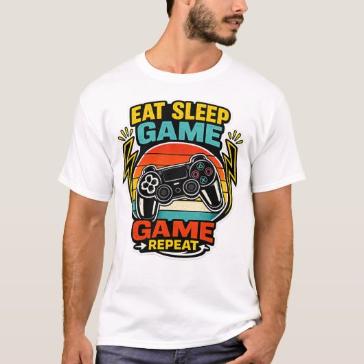 T-shirt Manger Dormir Jeu Répéter Manette Rétro (Devant)