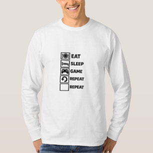 T-shirt Manger Dormir Jouer Répéter – Broderie de Gamer Gr