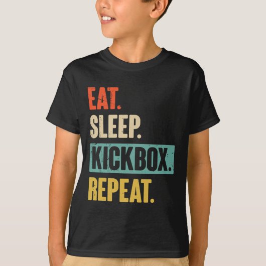 T-shirt Manger Dormir Kickbox Répéter Rétro Kickboxing Box (Devant)