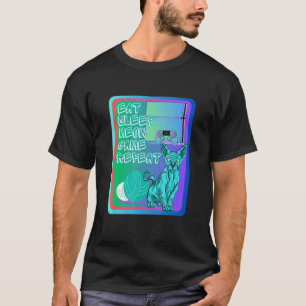 T-shirt Manger dormir miaou jeu répéter bleu sphynx chat e
