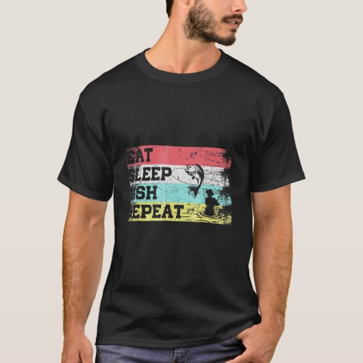 T-shirt Manger Dormir Pêche Répéter (Devant)