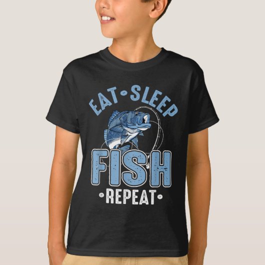 T-shirt Manger Dormir Pêche Répéter (Devant)