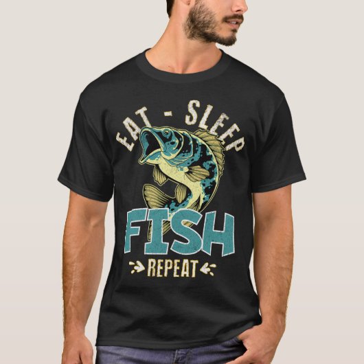 T-shirt Manger Dormir Pêche Répéter (Devant)