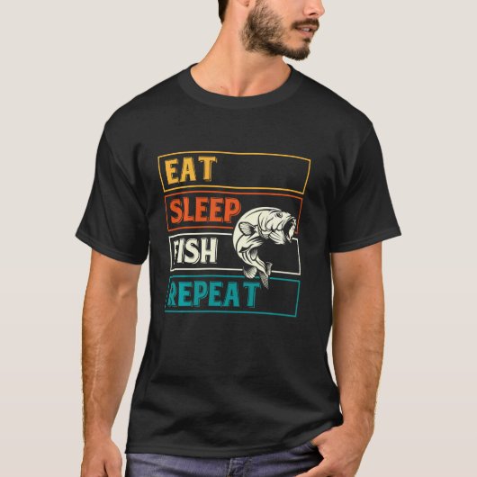 T-shirt Manger Dormir Pêche Répéter Pêche (Devant)