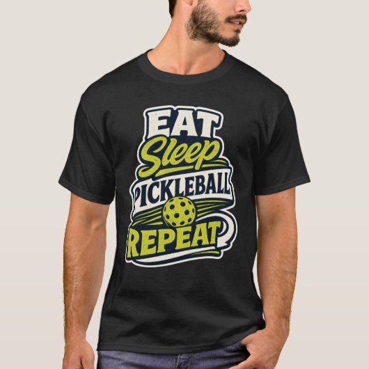 T-shirt Manger Dormir Pickleball Répéter Rétro (Devant)