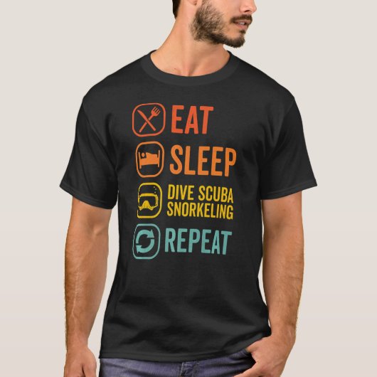 T-shirt Manger Dormir Plongée Répéter Plongeur en Scaphand (Devant)