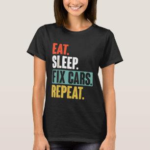 T-shirt Manger Dormir Réparer Voitures Répéter Rétro Pêche