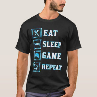 T-shirt Manger Jeu de sommeil Répéter Funny gamer bleu bla