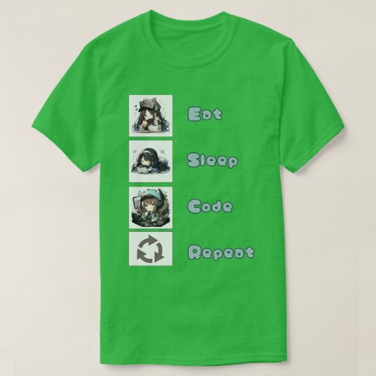 T-shirt Manger le code de sommeil Répéter Chibi (Design devant)