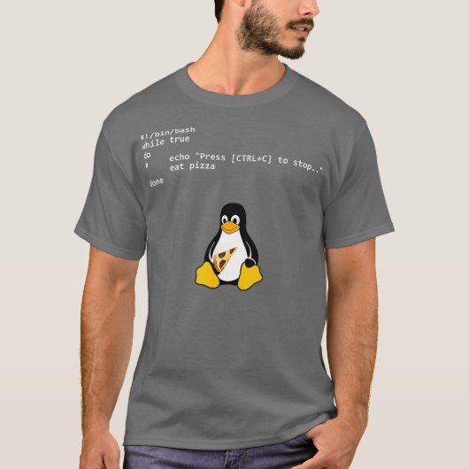 T-shirt Manger Pizza Tu Loop Linu Geek Nerd Penguin (Devant)