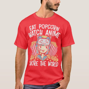 T-shirt Manger Popcorn Watch Anime Ignorer Le Monde Otaku 