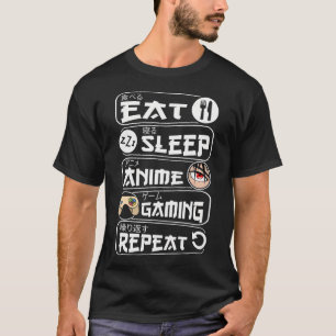 T-shirt Manger Sleep Anime Jeu Répéter Kawaii Anime Gamer
