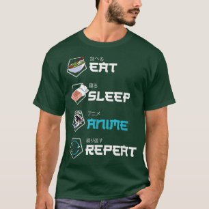 T-shirt Manger Sleep Anime Répéter Kawaii Funny Japonais M