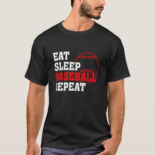 T-shirt Manger Sleep Baseball Répéter Baseball Player Base (Devant)