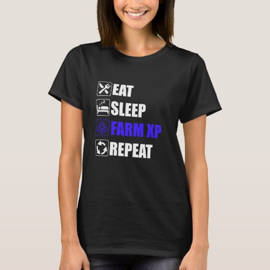 T-shirt Manger Sleep Farm XP Répéter le mème de jeu (Devant)
