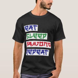T-shirt Manger Sleep Mahjong Répéter Mahjong Cartes Mahjon