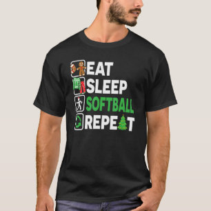 T-shirt Manger Sleep Softball Répéter Noël Pyjama Ado K