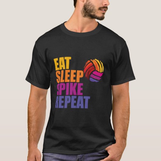 T-shirt Manger Sleep Spike Répéter Volleyball (Devant)