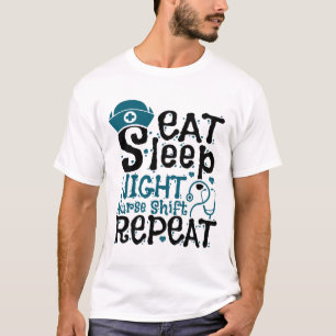 T-shirt Manger Soir Nuit Infirmière Maj Répéter