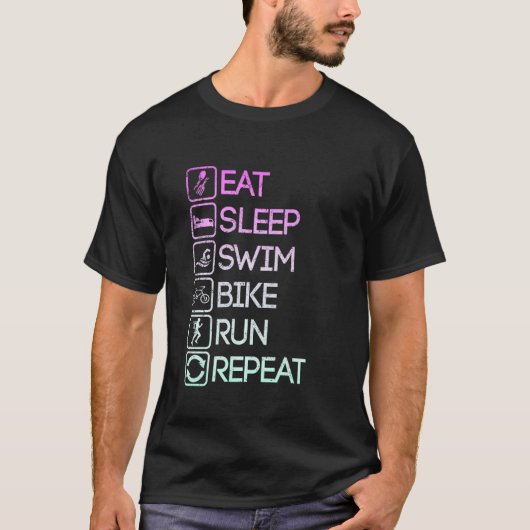 T-shirt Manger Sommeil natation Vélo Course Répéter Triath (Devant)