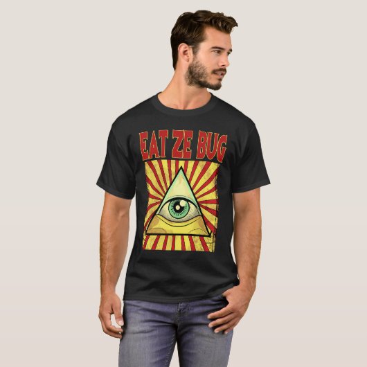T-shirt MANGER ZE BUG ILLUMINATI EYE Conspiration Mens maç (Devant entier)
