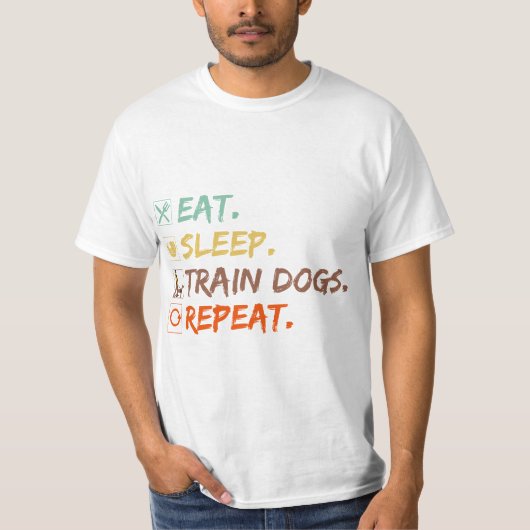 T-shirt Mangez des chiens de train du sommeil Répéter l'en (Devant)