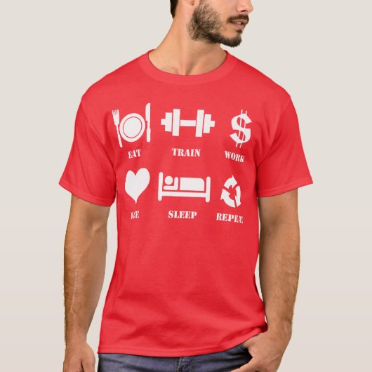 T-shirt Mangez, exercez-vous, travaillez, aimez, dormez, (Devant)