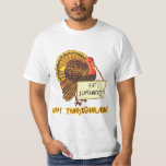 T-shirt Mangez la pièce en t drôle de Hanoukka de<br><div class="desc">Puisque Hanoukka tombe le thanksgiving en 2013, nous avons créé ce T-shirt intelligent comportant une dinde de thanksgiving tenant un signe qui indique MANGENT SUFGANIYOT. (Sufganiyot sont des beignets de gelée, symboliques du miracle de Hanoukka des lampes à pétrole brûlantes dans le temple saint antique à Jérusalem.) Dans les tonnes...</div>