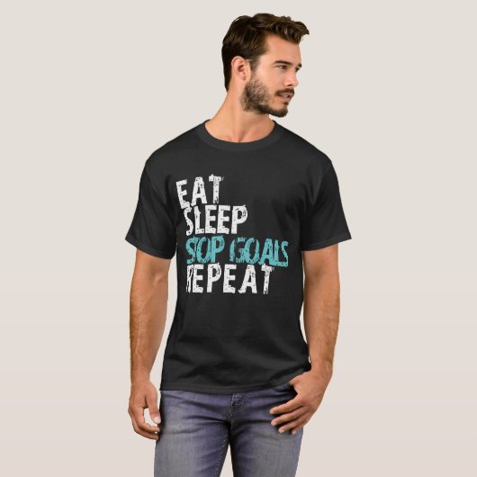 T-shirt Mangez la répétition de buts d'arrêt de sommeil - (Devant entier)