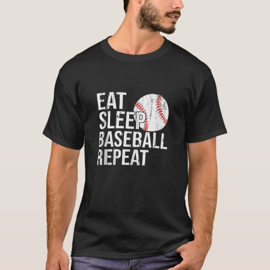 T-shirt Mangez Le Baseball Sleep Cadeaux Répétés Pour Homm (Devant)