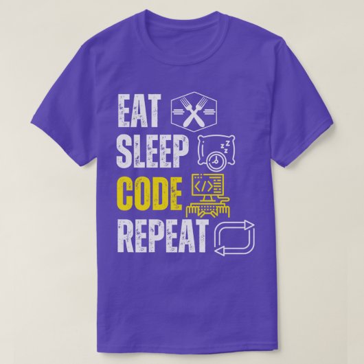 T-shirt Mangez le code de sommeil répéter le codage drôle (Design devant)