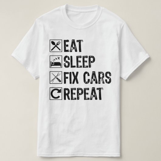 T-shirt Mangez le sommeil Fixer les voitures Répéter le Co (Design devant)