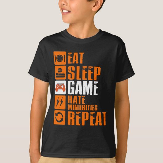 T-shirt Mangez le sommeil Jeu Haine Minorités Répéter (Devant)