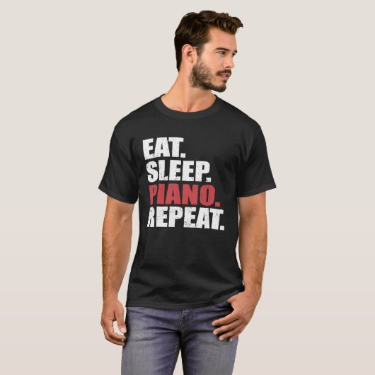 T-shirt Mangez Piano Sommeil Répéter Piano Distressed (Devant entier)