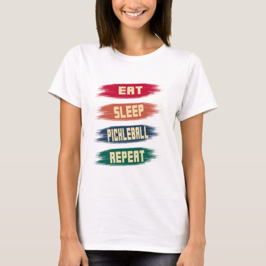 T-shirt Mangez Pickleball Sleep Répéter Retro Pickleballer (Devant)