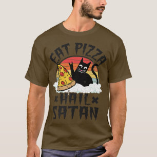 T-shirt Mangez Pizza Hail Satan Cat Kids Punk Rock Band Dé