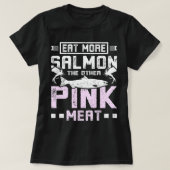 T-shirt Mangez plus saumon l'autre viande rose (Design devant)