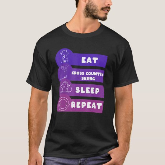 T-shirt Mangez Ski de fond Sommeil Répéter (Devant)