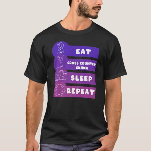T-shirt Mangez Ski de fond Sommeil Répéter (Devant)