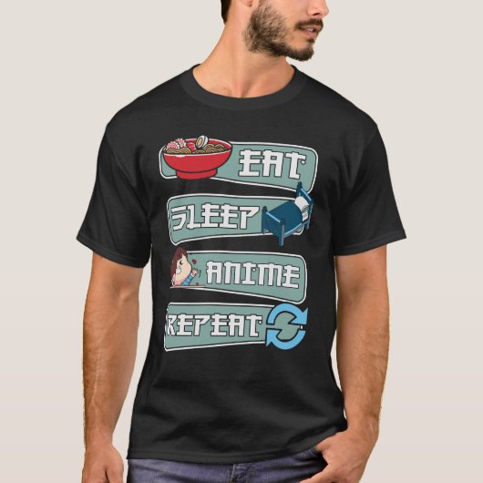 T-shirt Mangez Sleep Anime Repeat, Cadeau Pour Anime Amour (Devant)