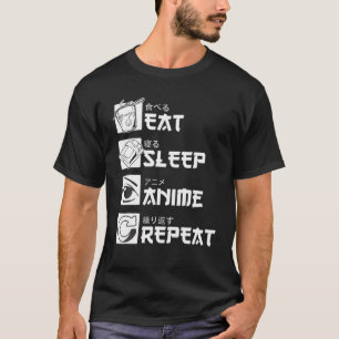 T-shirt Mangez Sleep Anime Répéter Japonais Écriture Anime