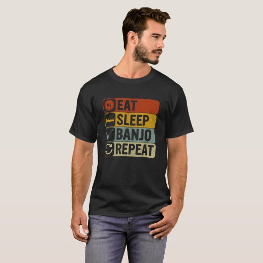 T-shirt Mangez Sleep Banjo Répéter Retro 60s les années 70 (Devant entier)