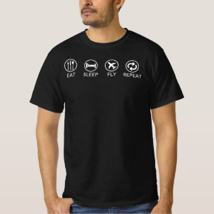 T-shirt Mangez Sleep Fly Repeat - Drôle Aviator Pilote Cad