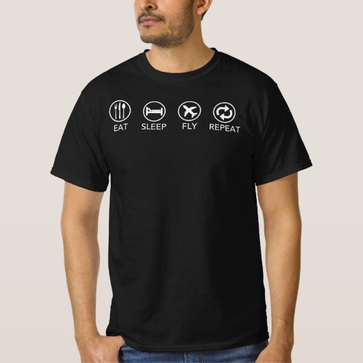 T-shirt Mangez Sleep Fly Repeat - Drôle Aviator Pilote Cad (Devant)