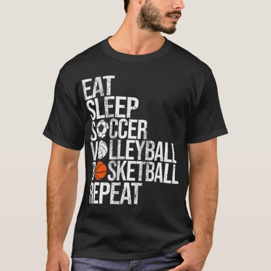T-shirt Mangez Sleep Football Volleyball Basketball Répéte (Devant)
