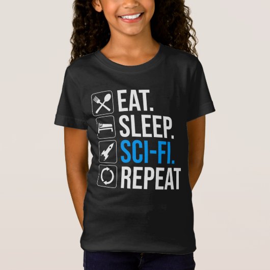 T-Shirt Mangez Sleep Sci-Fi Répéter (Devant)