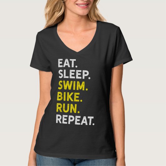 T-shirt Mangez Sleep Swim Bike Run Répéter Funny Triathlon (Devant)